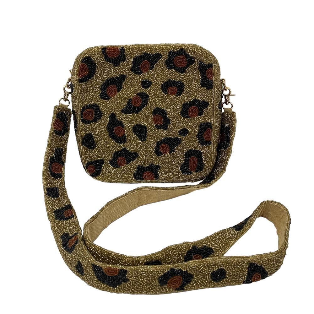 Treasure Jewels Leopard Beaded Box Crossbody Bag